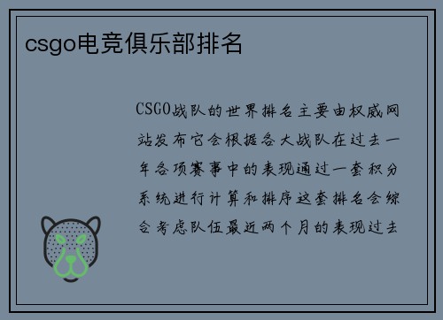 csgo电竞俱乐部排名